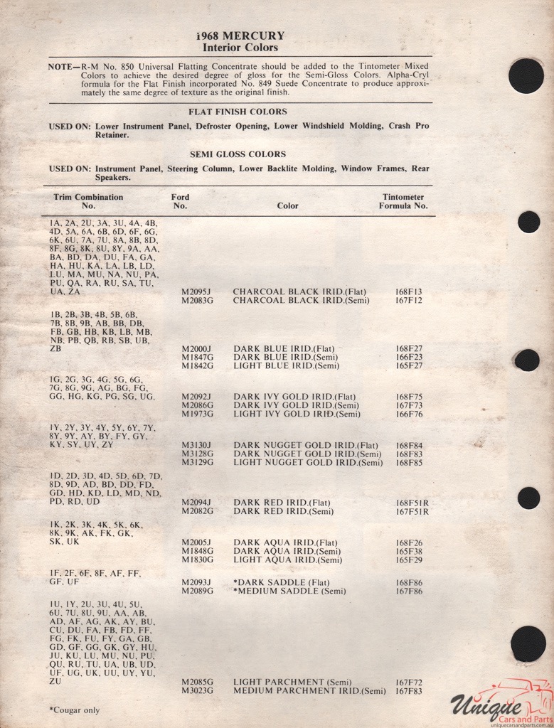 1968 Mercury Paint Charts Rinshed-Mason 2